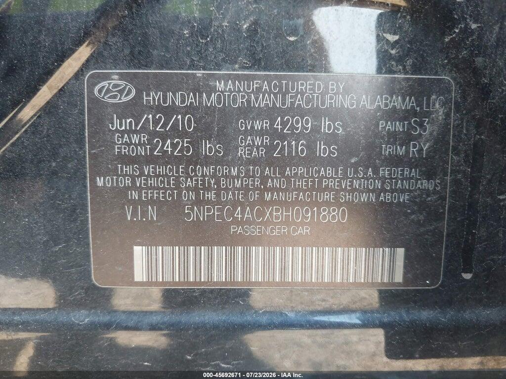 5NPEC4ACXBH091880 2011 HYUNDAI SONATA photo no. 9