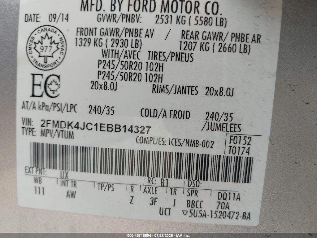2FMDK4JC1EBB14327 2014 FORD EDGE photo no. 9