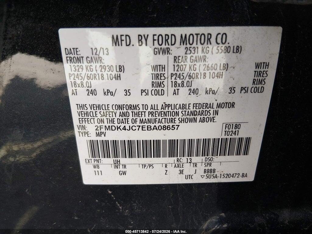 2FMDK4JC7EBA08657 2014 FORD EDGE photo no. 9
