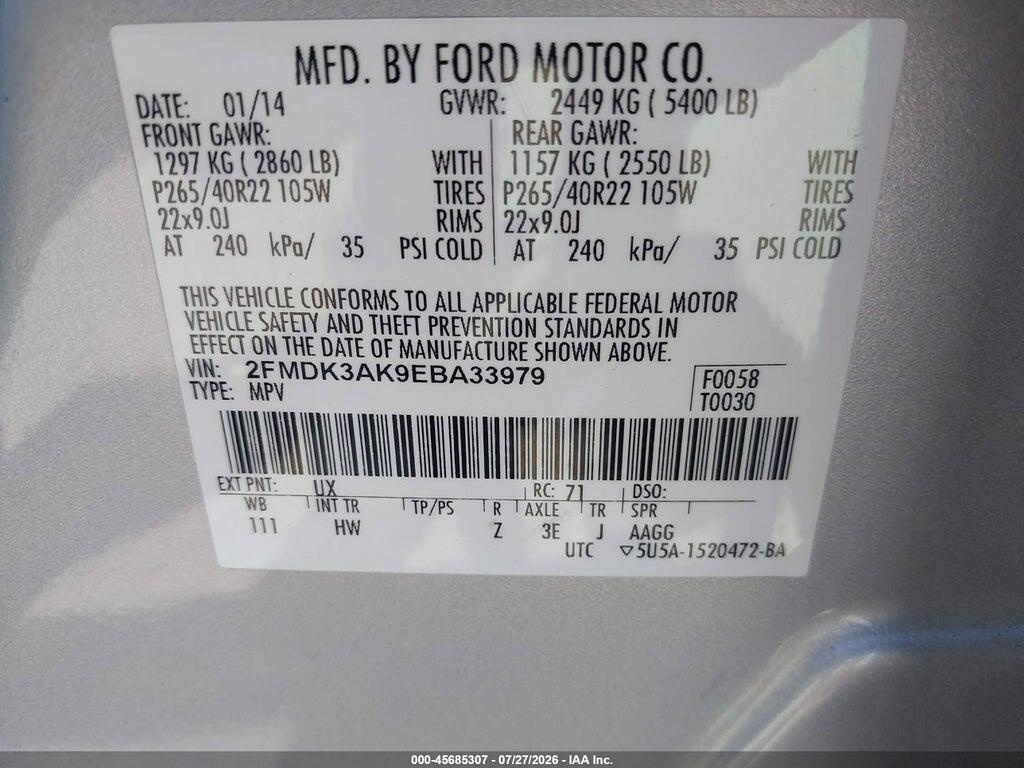 2FMDK3AK9EBA33979 2014 FORD EDGE photo no. 9