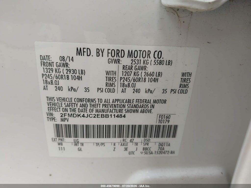 2FMDK4JC2EBB11484 2014 FORD EDGE photo no. 9