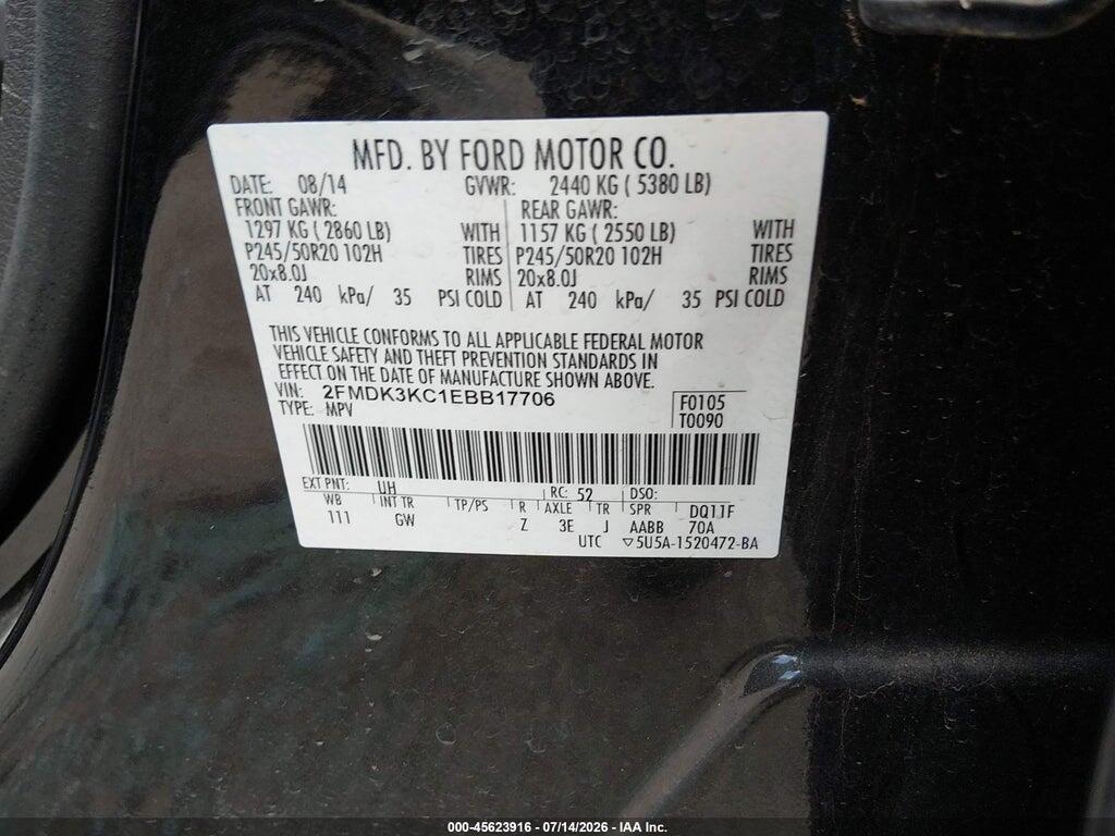 2FMDK3KC1EBB17706 2014 FORD EDGE photo no. 9