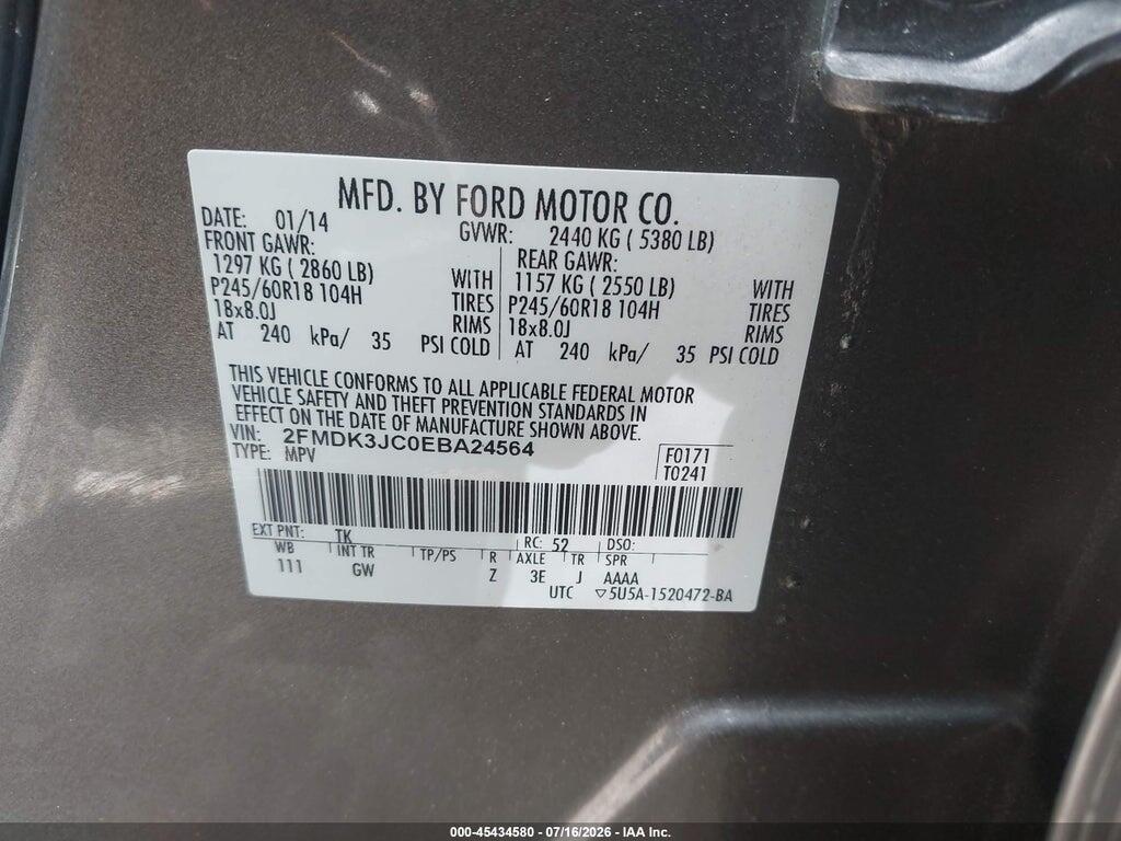 2FMDK3JC0EBA24564 2014 FORD EDGE photo no. 9