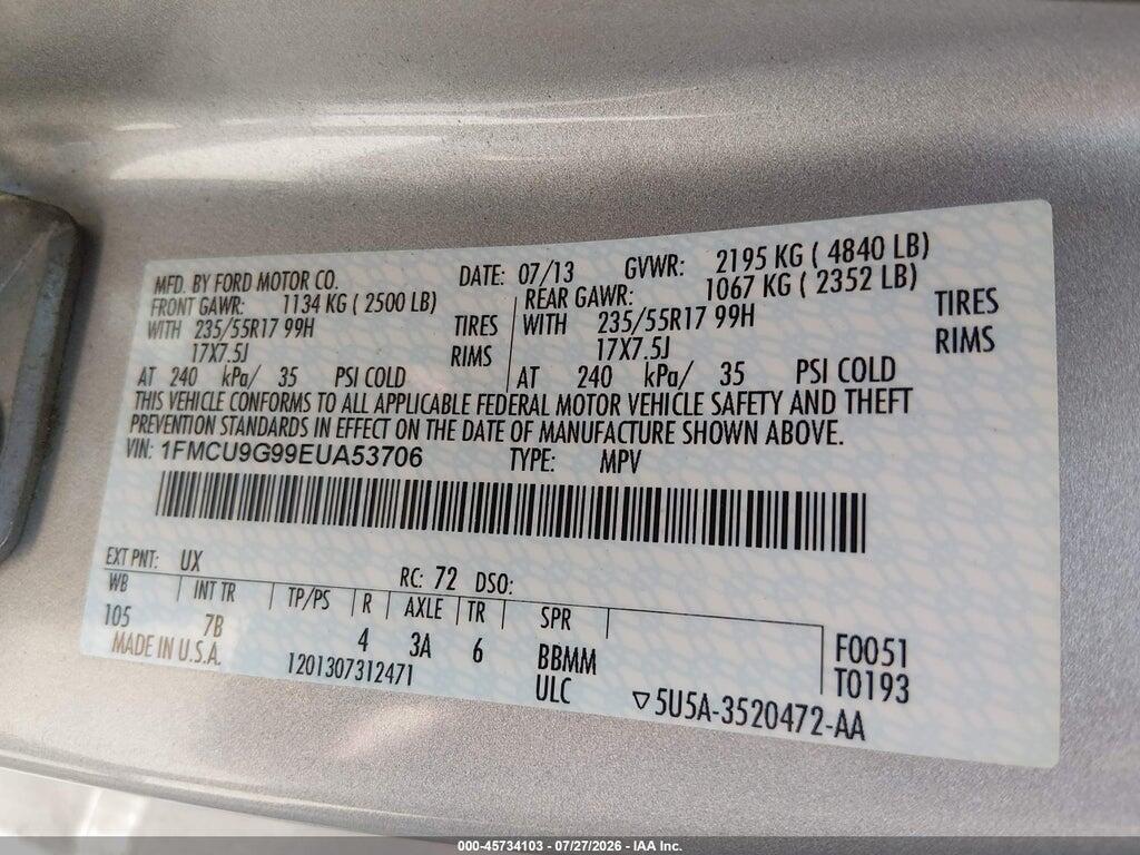 1FMCU9G99EUA53706 2014 FORD ESCAPE photo no. 9