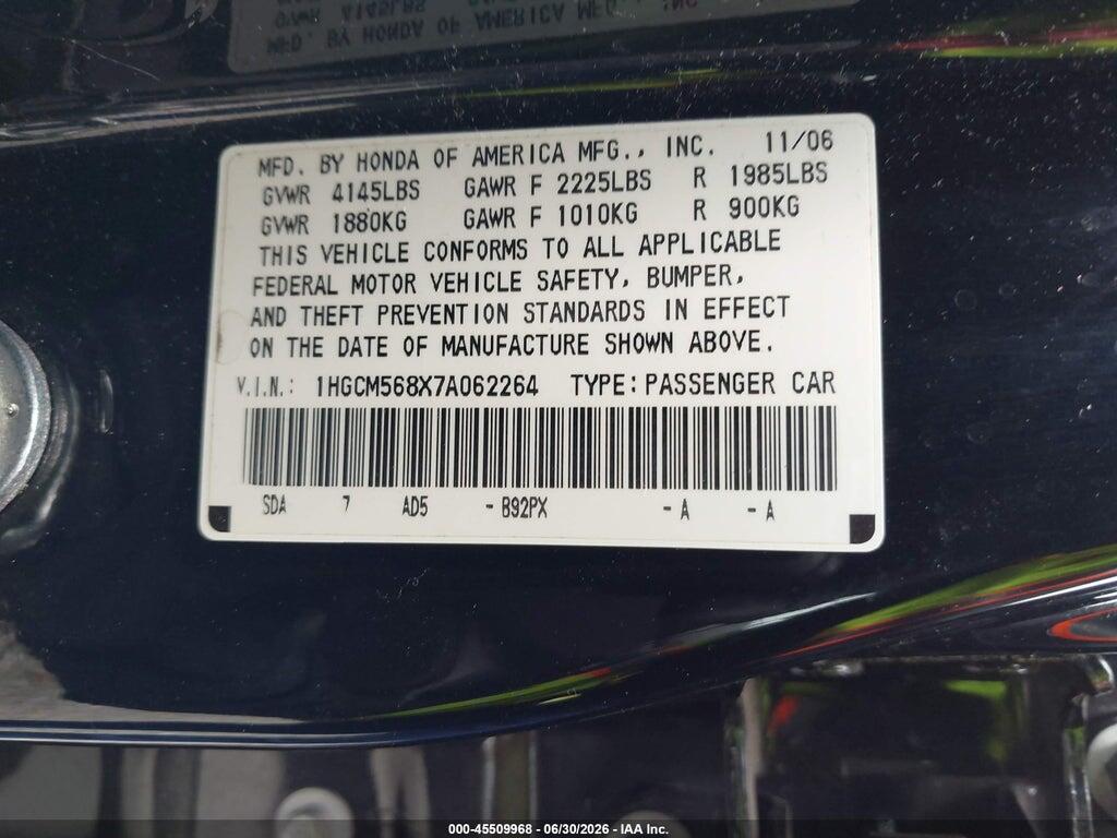 1HGCM568X7A062264 2007 HONDA ACCORD photo no. 9