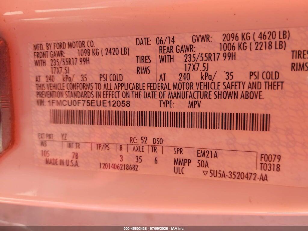 1FMCU0F75EUE12058 2014 FORD ESCAPE photo no. 9