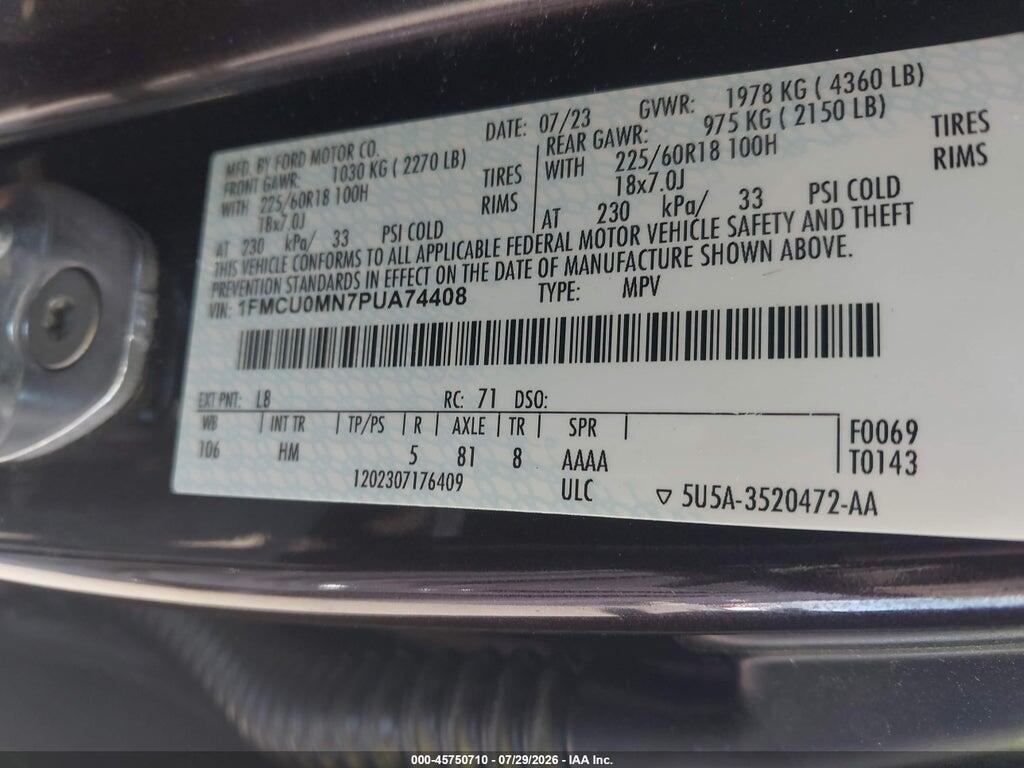 1FMCU0MN7PUA74408 2023 FORD ESCAPE photo no. 9