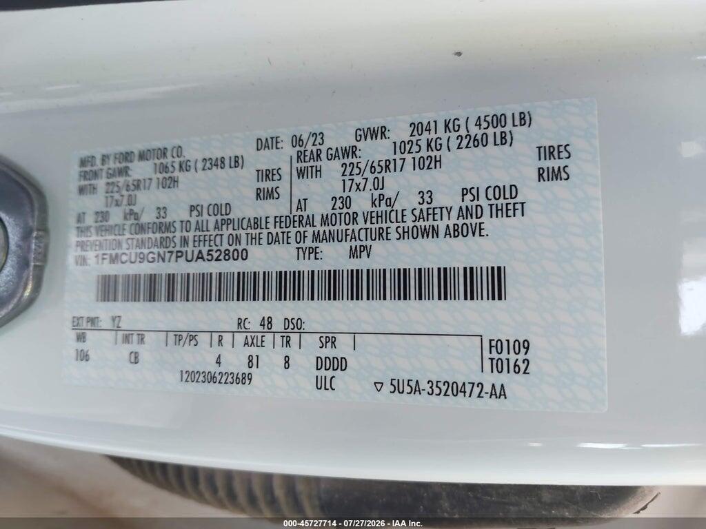 1FMCU9GN7PUA52800 2023 FORD ESCAPE photo no. 9