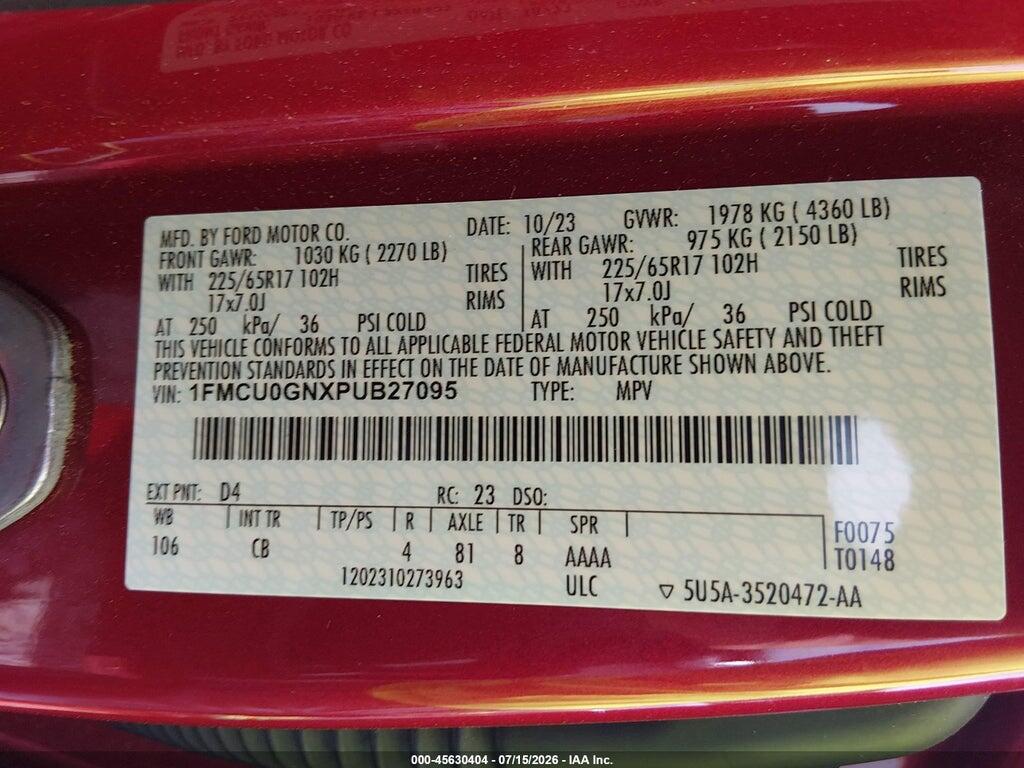 1FMCU0GNXPUB27095 2023 FORD ESCAPE photo no. 9