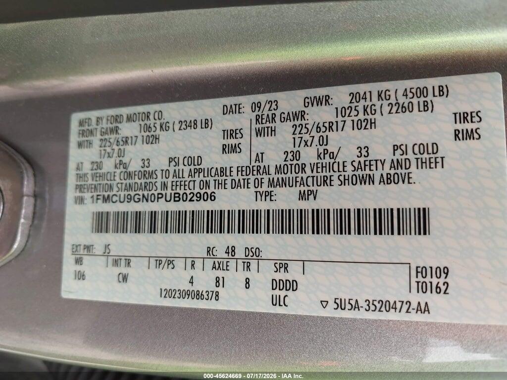 1FMCU9GN0PUB02906 2023 FORD ESCAPE photo no. 9