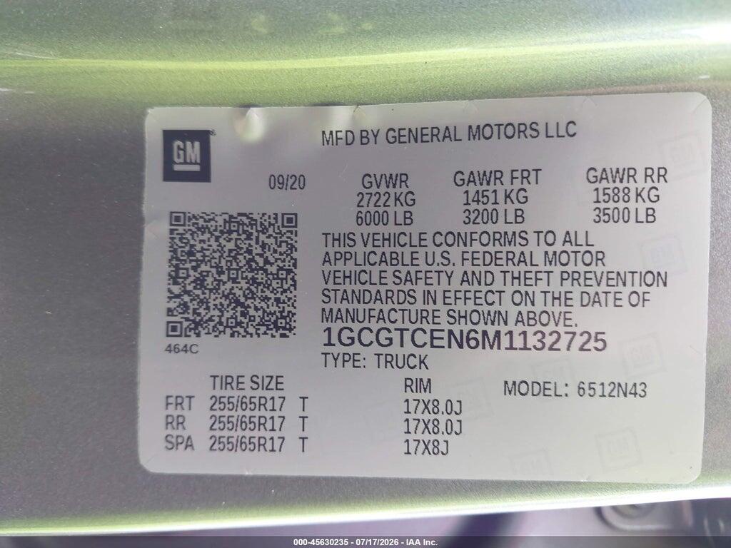 1GCGTCEN6M1132725 2021 CHEVROLET COLORADO photo no. 9