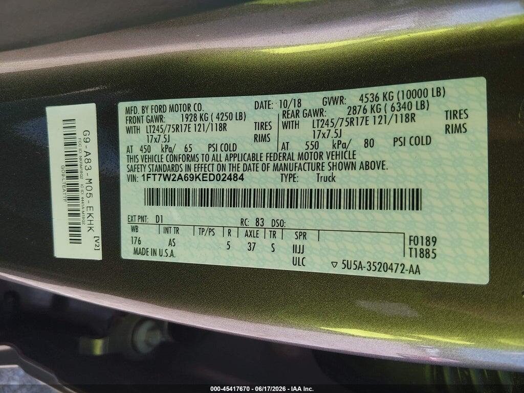 1FT7W2A69KED02484 2019 FORD F-250 photo no. 9