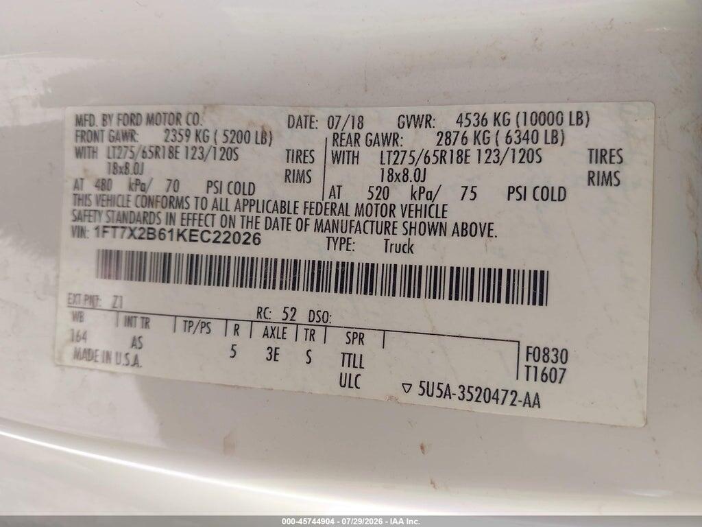 1FT7X2B61KEC22026 2019 FORD F-250 photo no. 9