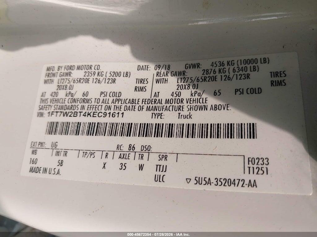 1FT7W2BT4KEC91611 2019 FORD F-250 photo no. 9