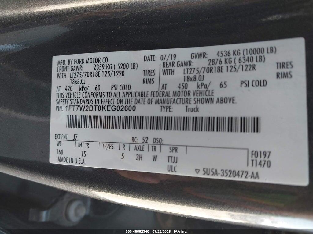 1FT7W2BT0KEG02600 2019 FORD F-250 photo no. 9