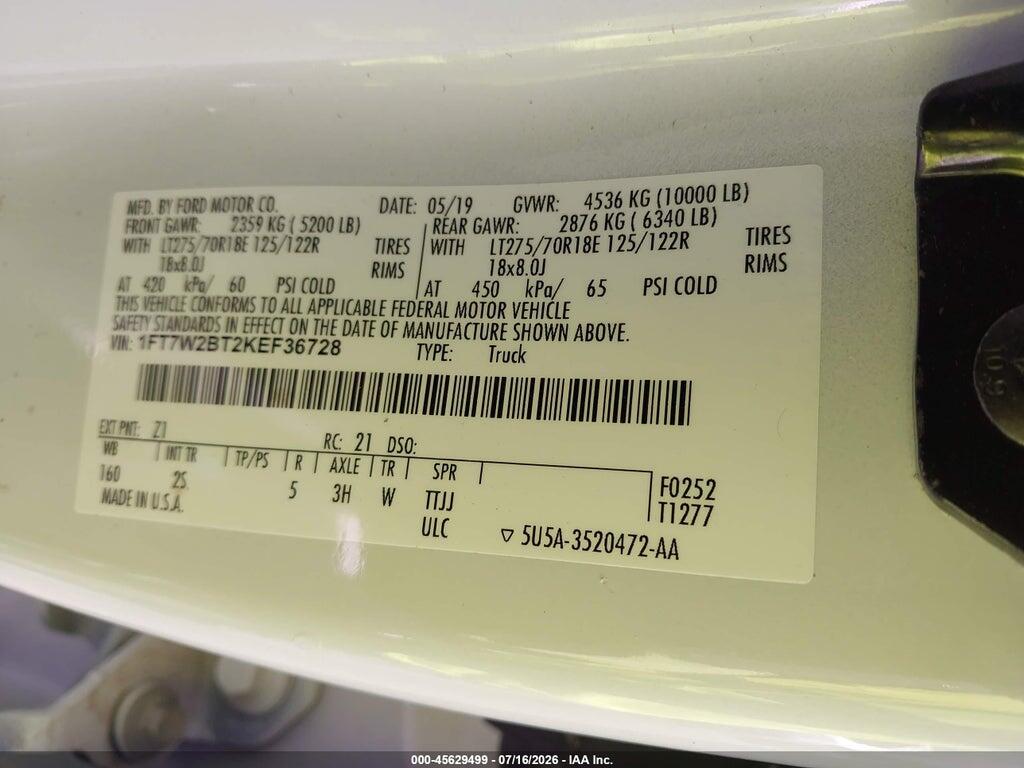 1FT7W2BT2KEF36728 2019 FORD F-250 photo no. 9