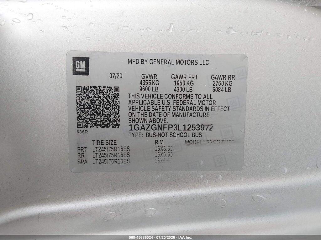 1GAZGNFP3L1253972 2020 CHEVROLET EXPRESS PASSENGER photo no. 9