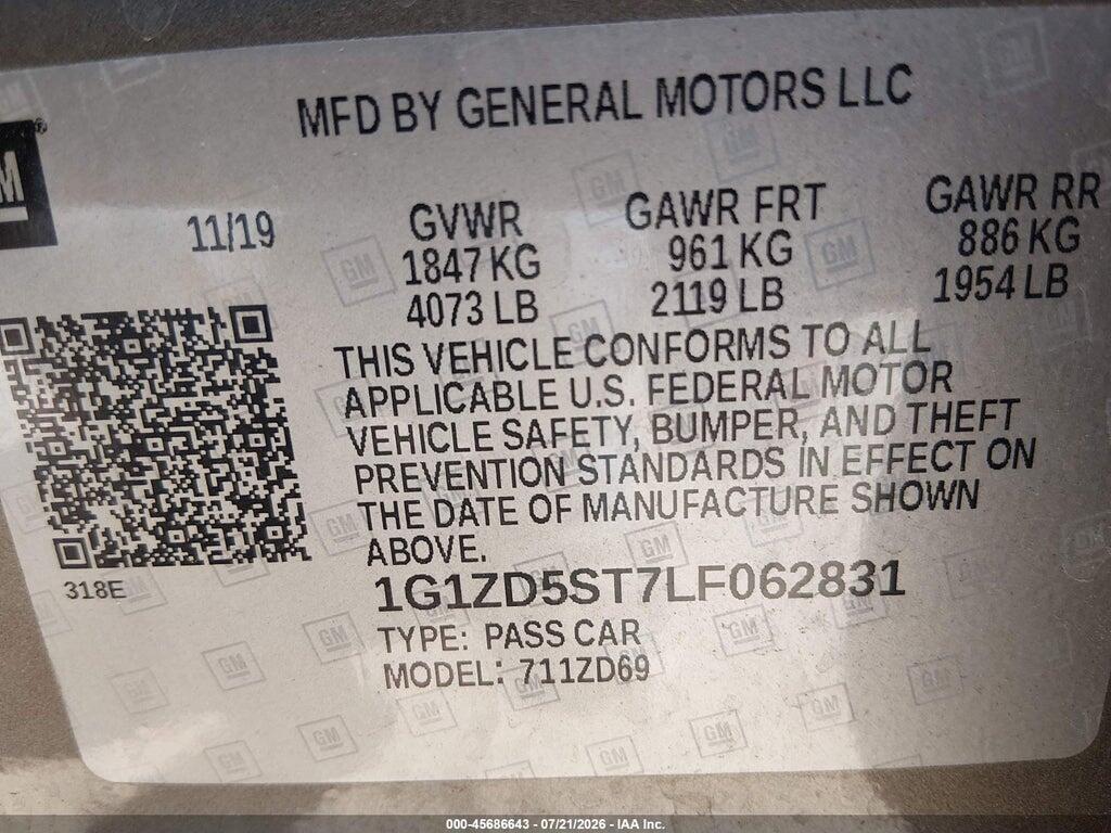 1G1ZD5ST7LF062831 2020 CHEVROLET MALIBU photo no. 9