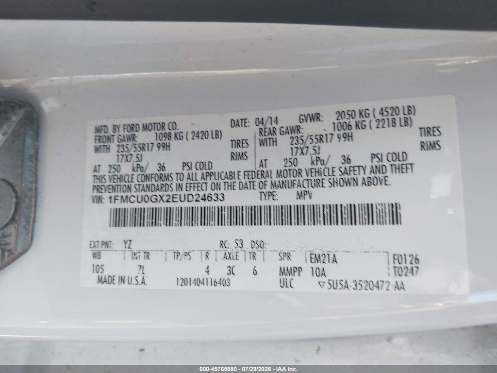 1FMCU0GX2EUD24633 2014 FORD ESCAPE photo no. 9