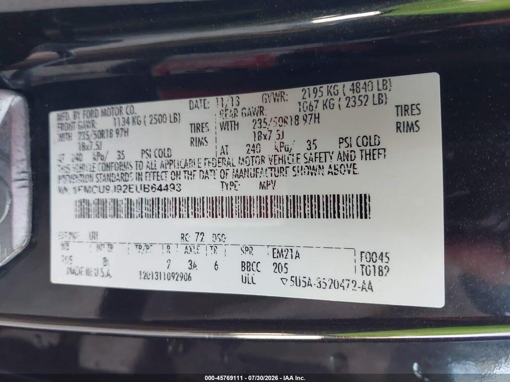 1FMCU9J92EUB64493 2014 FORD ESCAPE photo no. 9