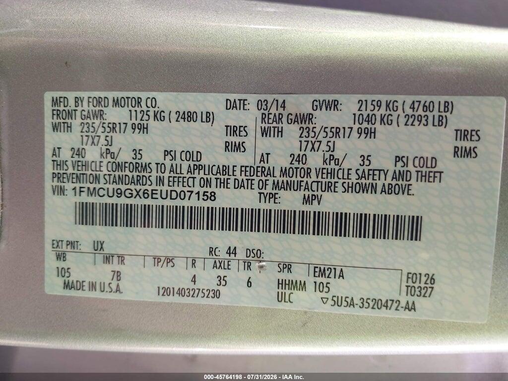 1FMCU9GX6EUD07158 2014 FORD ESCAPE photo no. 9