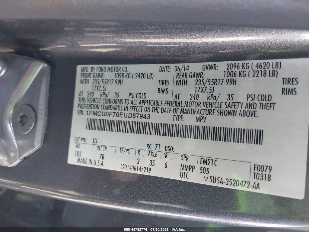 1FMCU0F70EUD87943 2014 FORD ESCAPE photo no. 9
