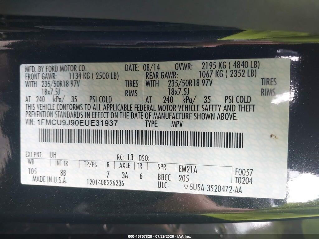 1FMCU9J90EUE31937 2014 FORD ESCAPE photo no. 9