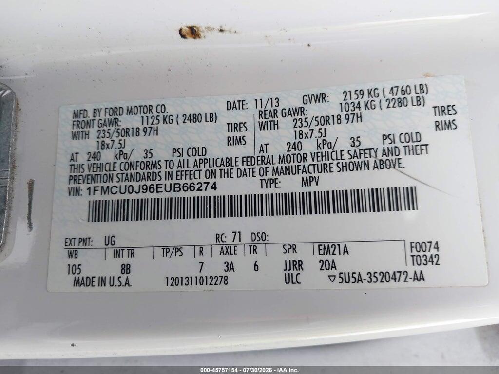 1FMCU0J96EUB66274 2014 FORD ESCAPE photo no. 9