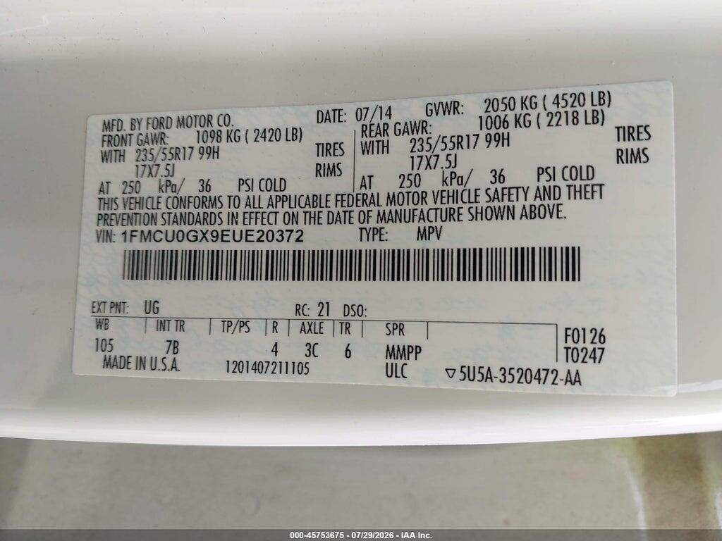 1FMCU0GX9EUE20372 2014 FORD ESCAPE photo no. 9