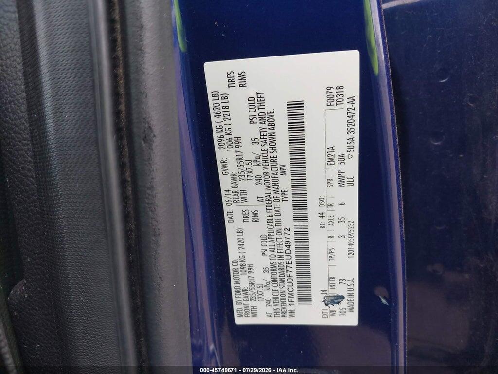 1FMCU0F77EUD49772 2014 FORD ESCAPE photo no. 9