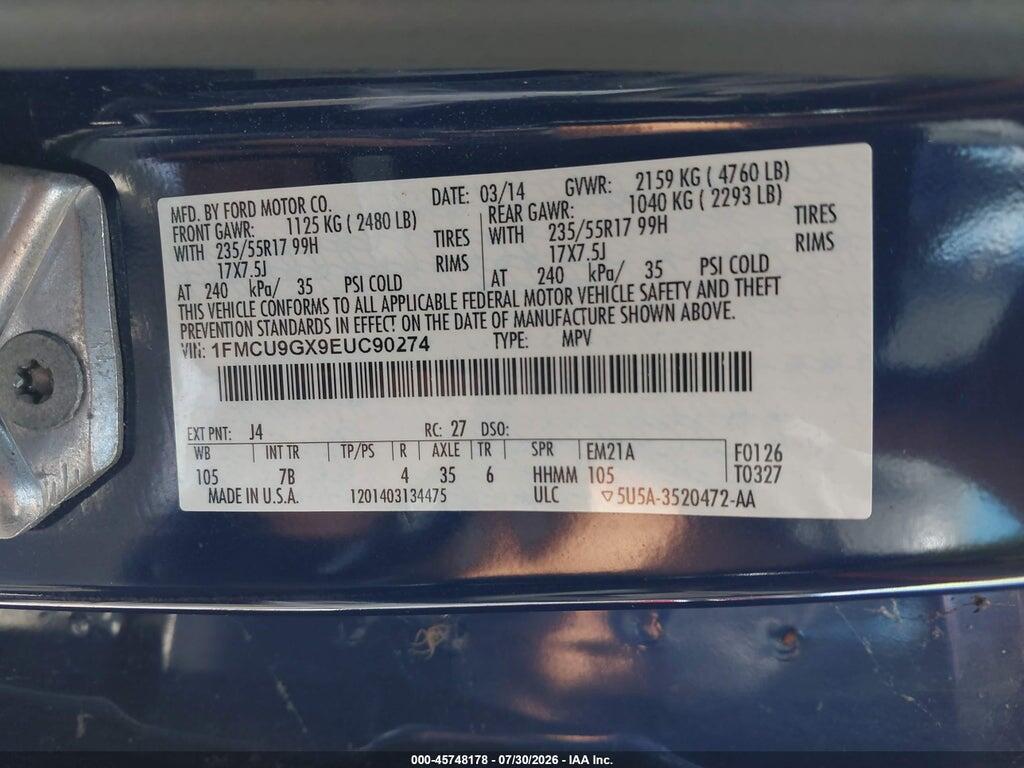1FMCU9GX9EUC90274 2014 FORD ESCAPE photo no. 9