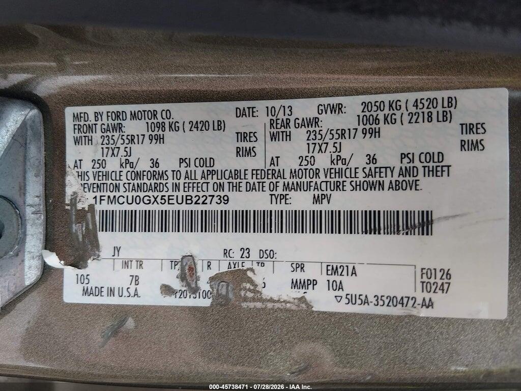 1FMCU0GX5EUB22739 2014 FORD ESCAPE photo no. 9