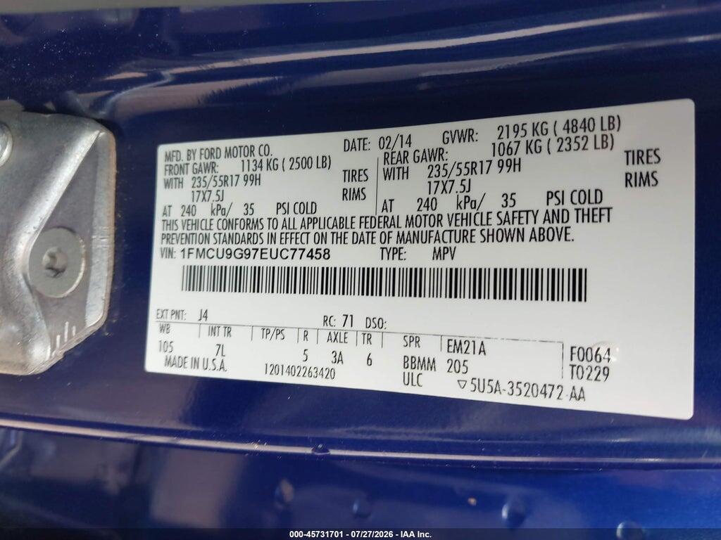 1FMCU9G97EUC77458 2014 FORD ESCAPE photo no. 9