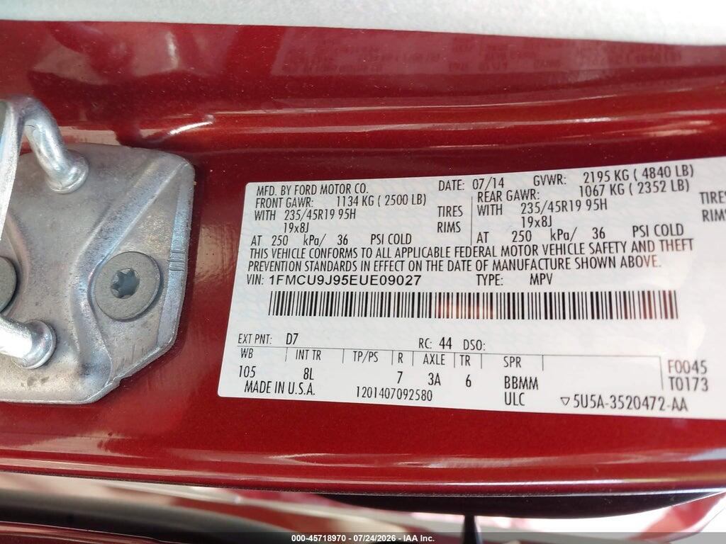 1FMCU9J95EUE09027 2014 FORD ESCAPE photo no. 9