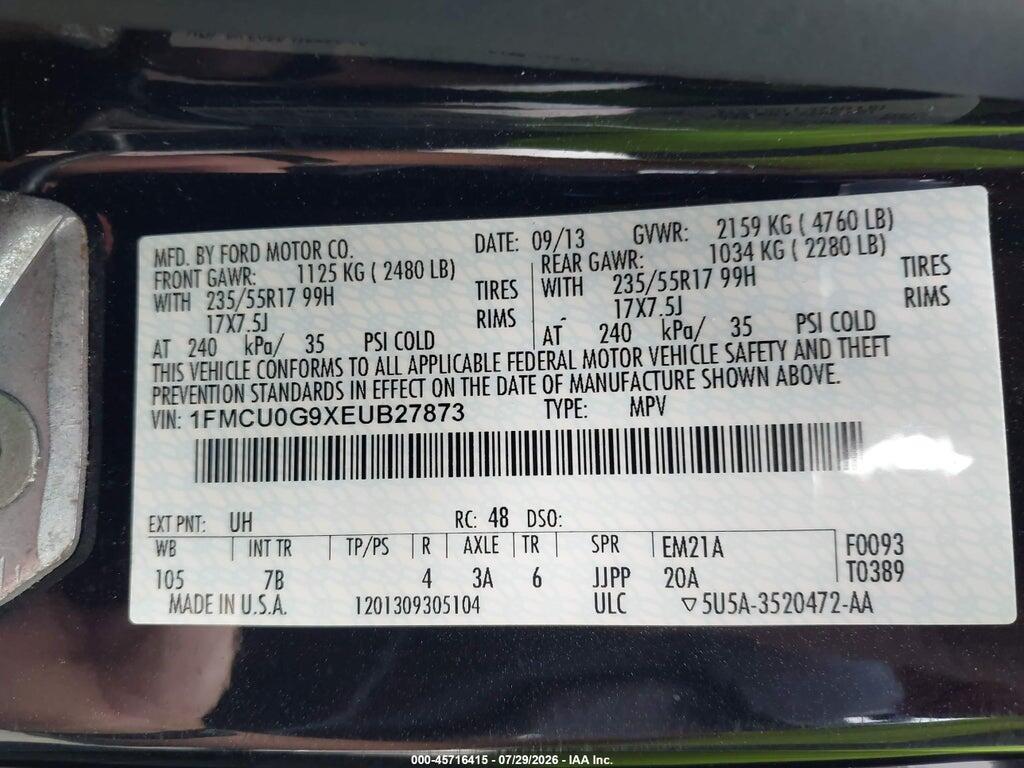 1FMCU0G9XEUB27873 2014 FORD ESCAPE photo no. 9