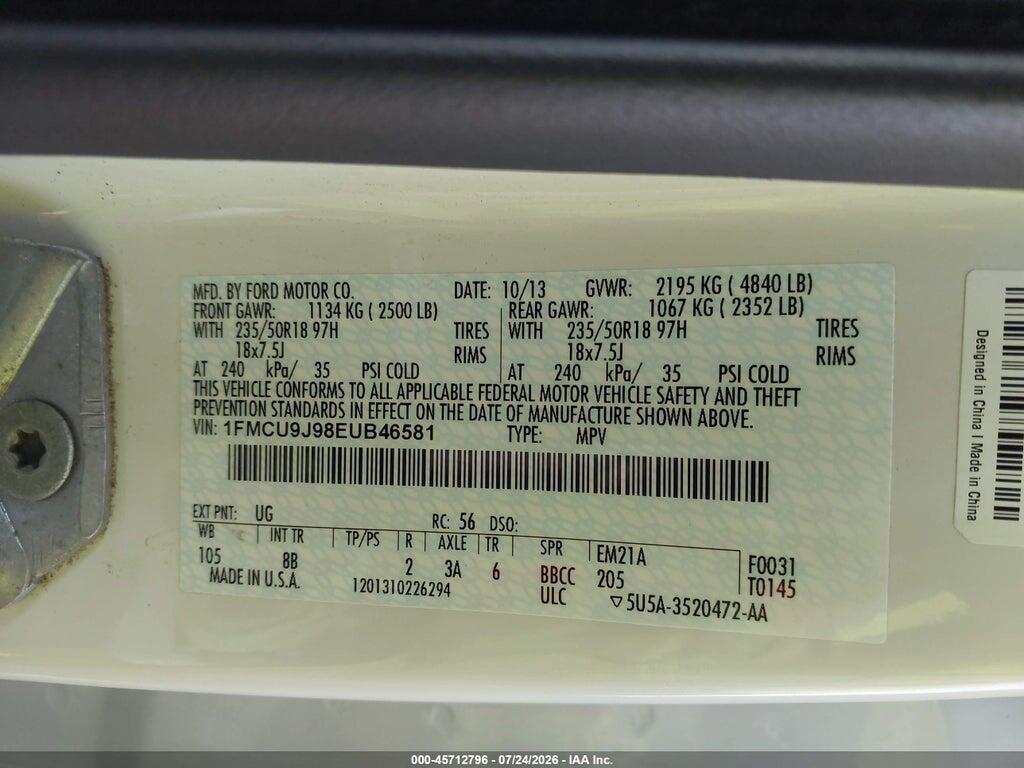 1FMCU9J98EUB46581 2014 FORD ESCAPE photo no. 9
