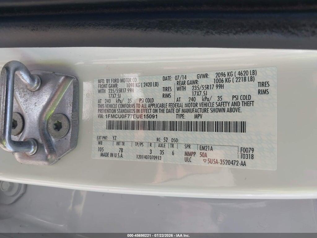 1FMCU0F77EUE15091 2014 FORD ESCAPE photo no. 9