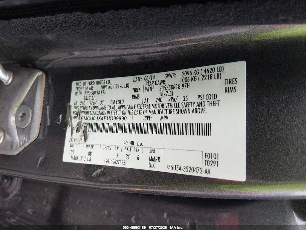 1FMCU0JX4EUD99990 2014 FORD ESCAPE photo no. 9