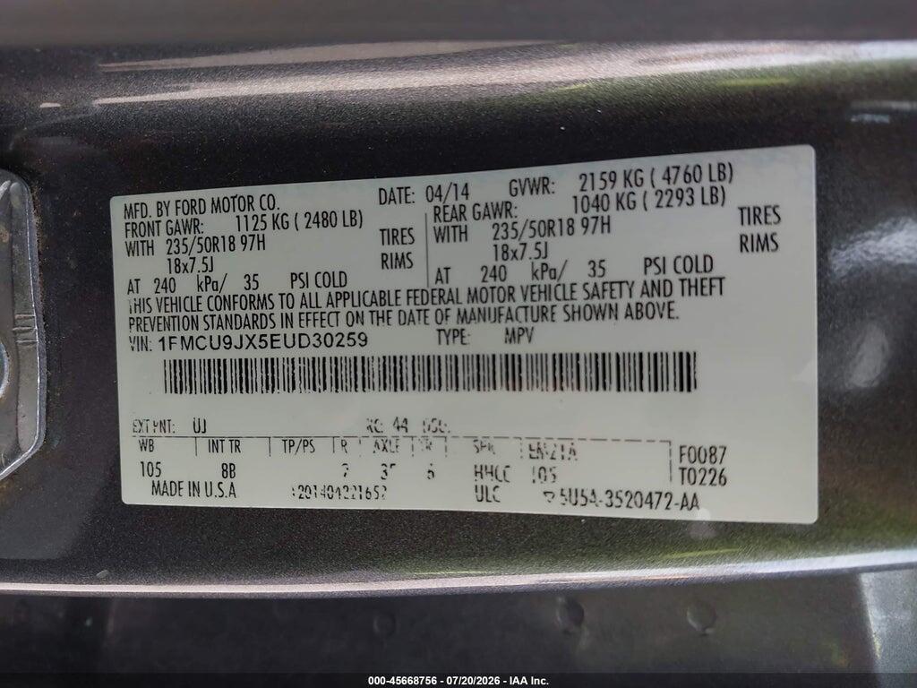 1FMCU9JX5EUD30259 2014 FORD ESCAPE photo no. 9