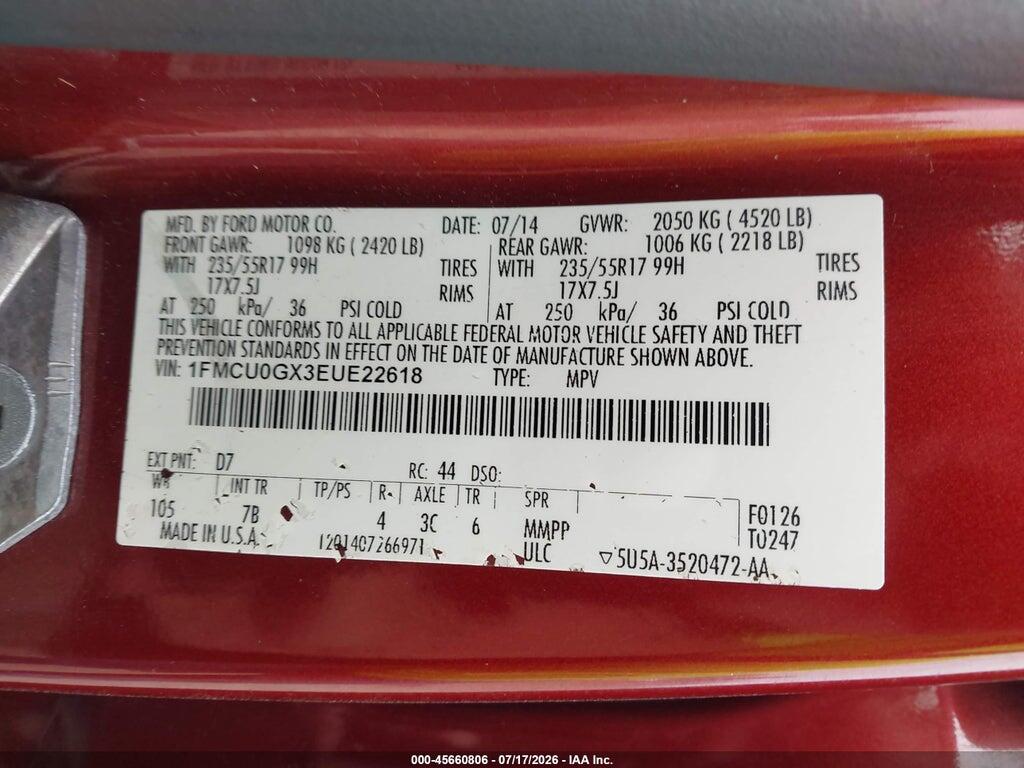 1FMCU0GX3EUE22618 2014 FORD ESCAPE photo no. 9