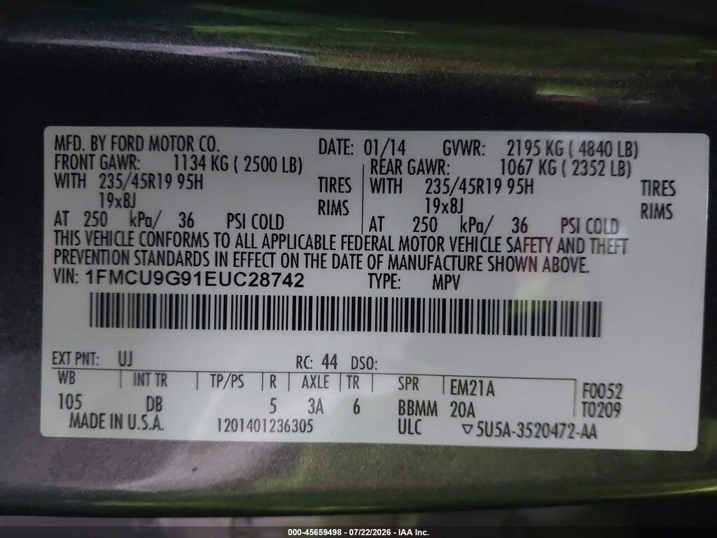 1FMCU9G91EUC28742 2014 FORD ESCAPE photo no. 9