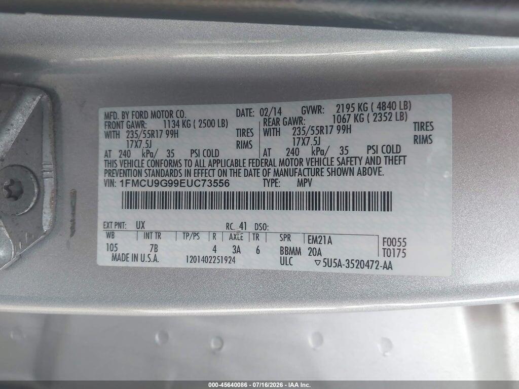 1FMCU9G99EUC73556 2014 FORD ESCAPE photo no. 9