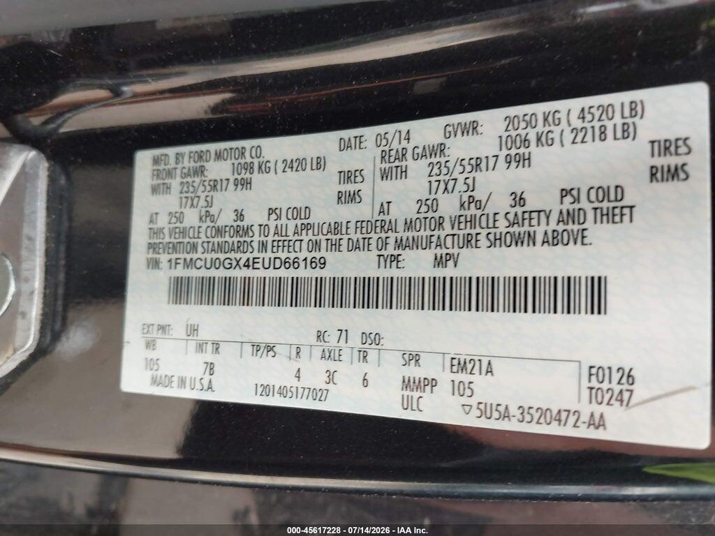 1FMCU0GX4EUD66169 2014 FORD ESCAPE photo no. 8