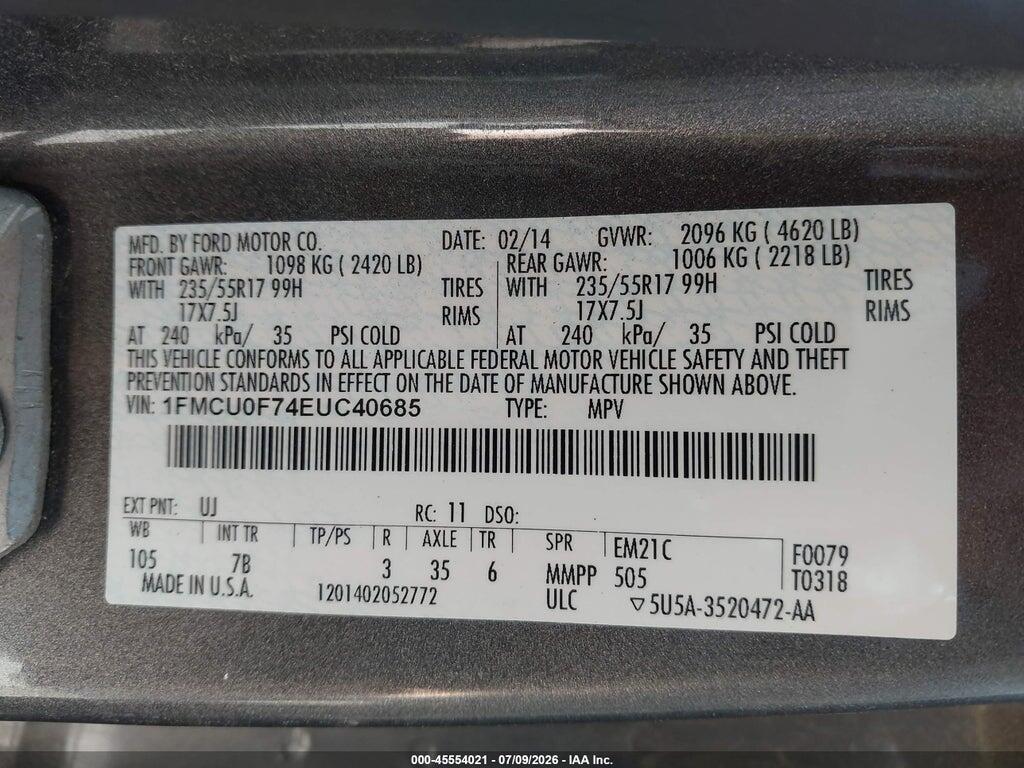 1FMCU0F74EUC40685 2014 FORD ESCAPE photo no. 9