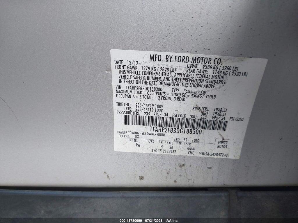 1FAHP2F83DG188300 2013 FORD TAURUS photo no. 9