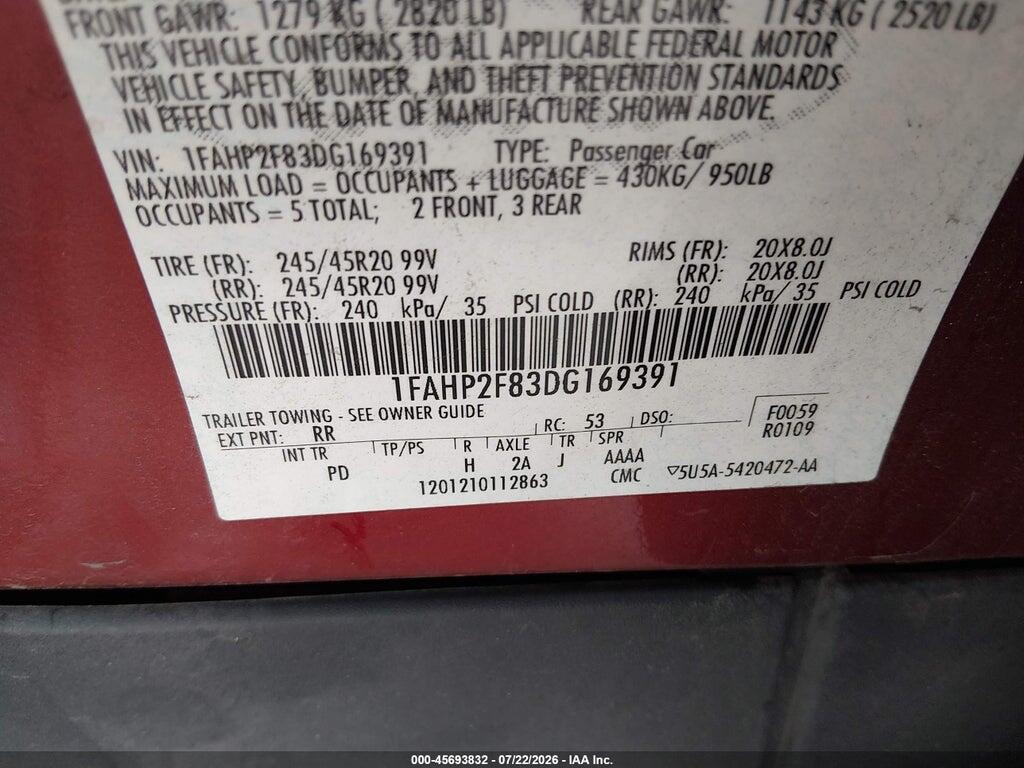 1FAHP2F83DG169391 2013 FORD TAURUS photo no. 9