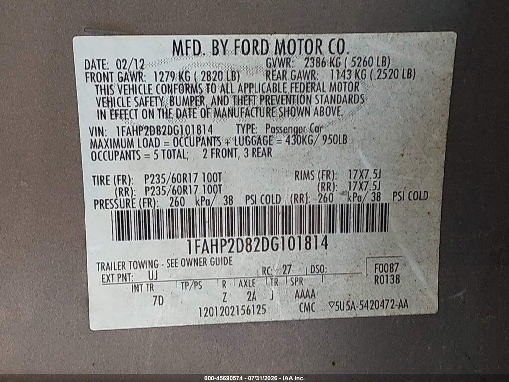 1FAHP2D82DG101814 2013 FORD TAURUS photo no. 9