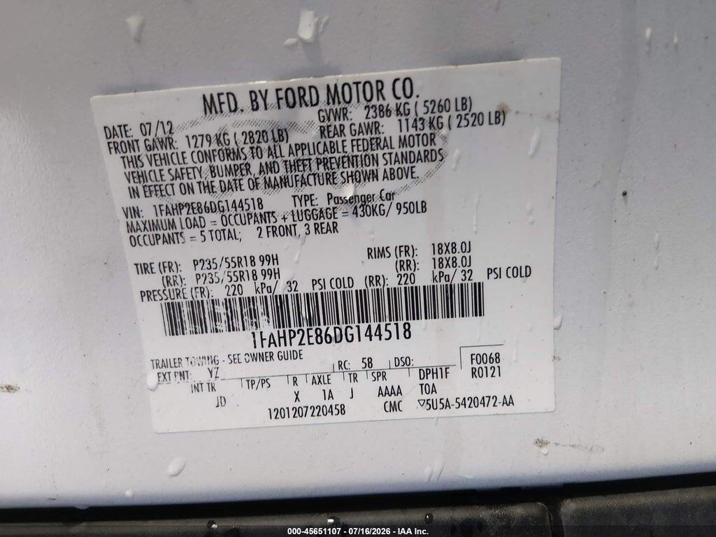 1FAHP2E86DG144518 2013 FORD TAURUS photo no. 9