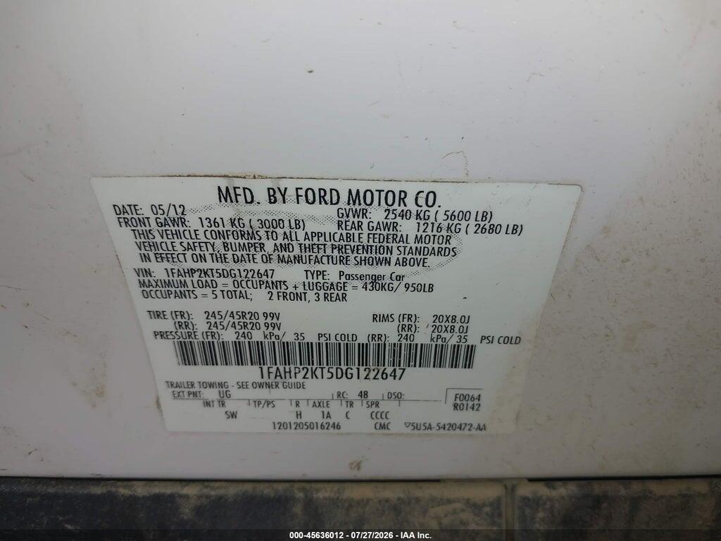 1FAHP2KT5DG122647 2013 FORD TAURUS photo no. 9
