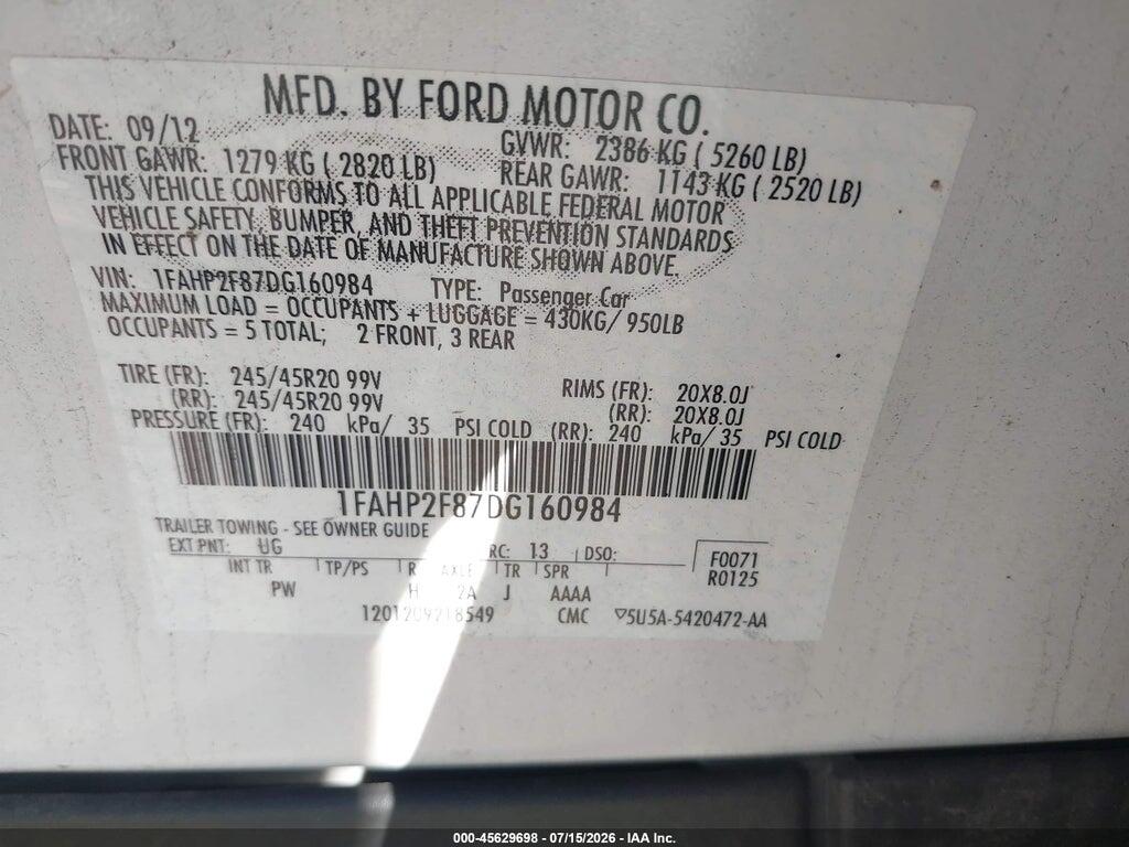 1FAHP2F87DG160984 2013 FORD TAURUS photo no. 9